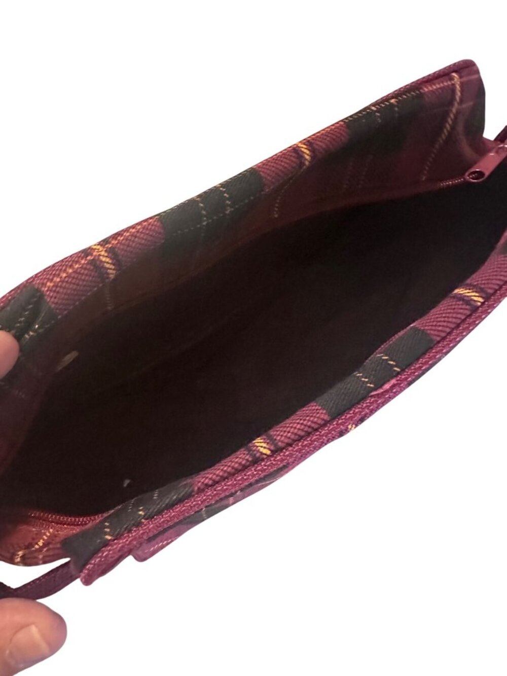 Vintage Lacrosse burgundy black and yellow plaid toiletry travel bag - Picture 3 of 5